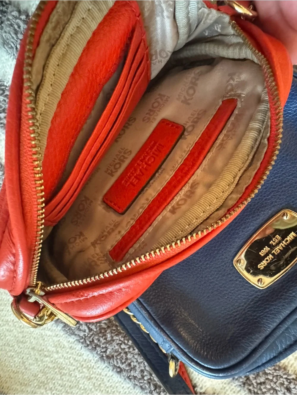 Michael Kors Red and Blue Pebbled Leather Chain Crossbody Bag Florida Gators